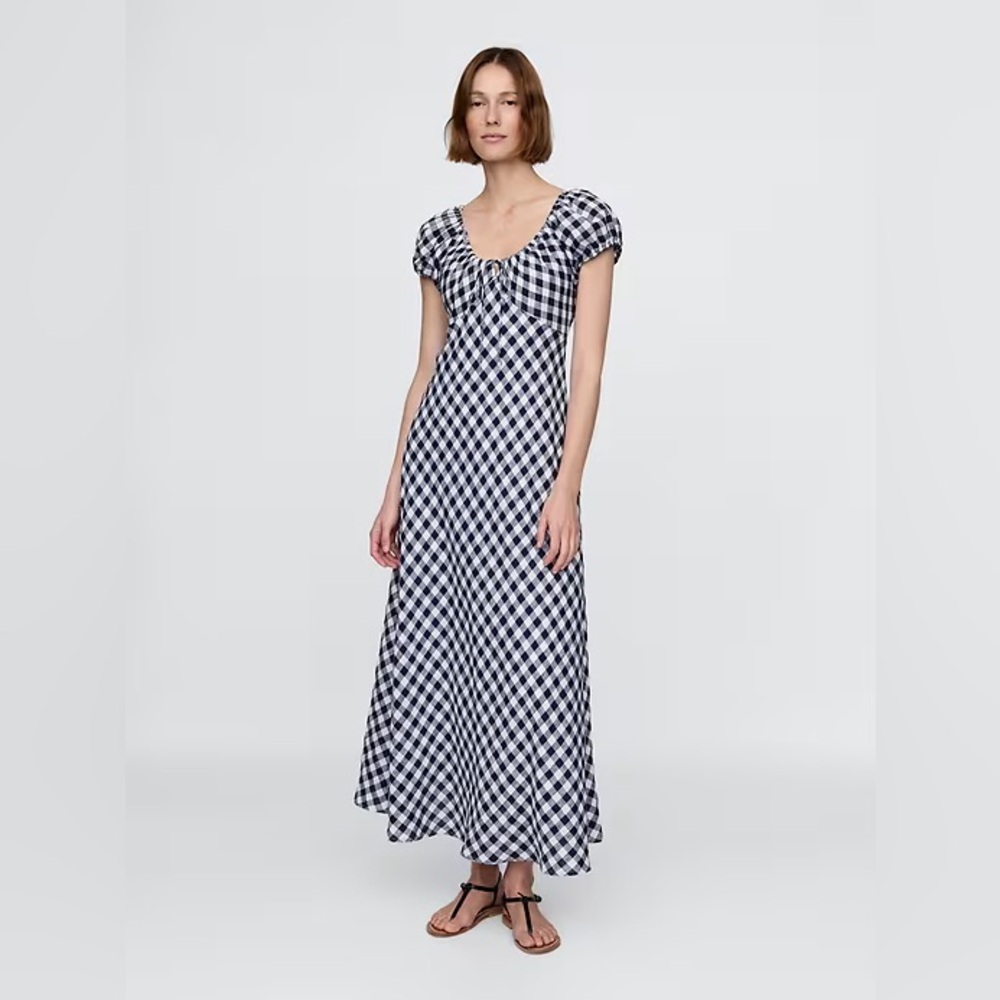 NWT Gap × DÔEN 100% Linen Gingham Midi Dress